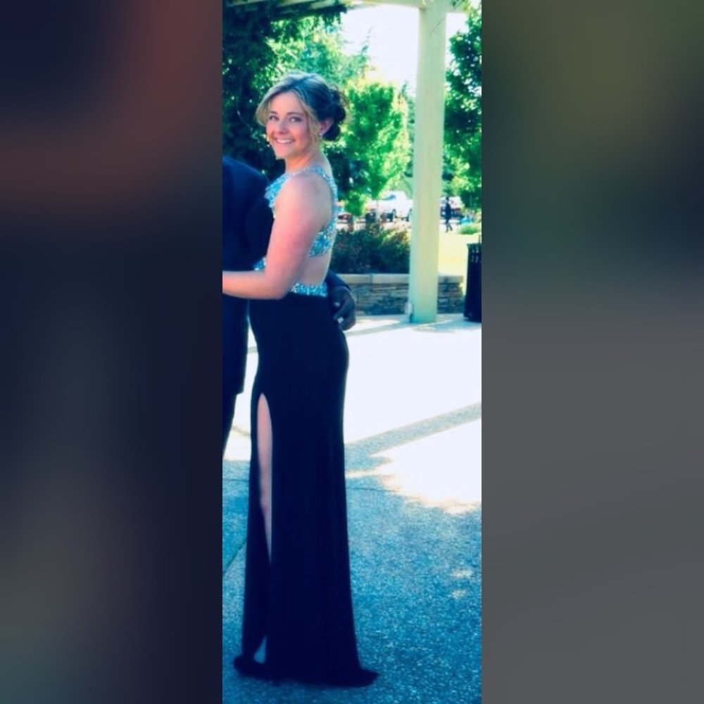 Long Black Backless Prom Dress with Slit